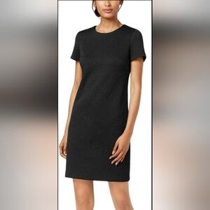 Calvin Klein Black Textured Floral Jaquard Short Sleeve Shift Dress 6 NWT